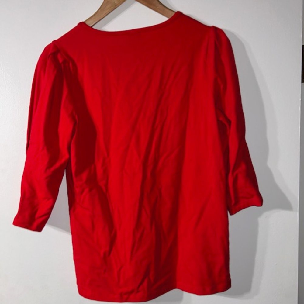 Anne Klein Sport Womens 3/4 Sleeve Shirt Size S Red Cotton Pleated Shoulders NWT - Picture 5 of 6